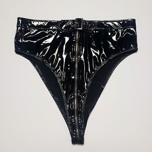 Iefiel, Biker Babe High Waist Vinyl PVC Wet Look Bikini Briefs, 28" waist, Black